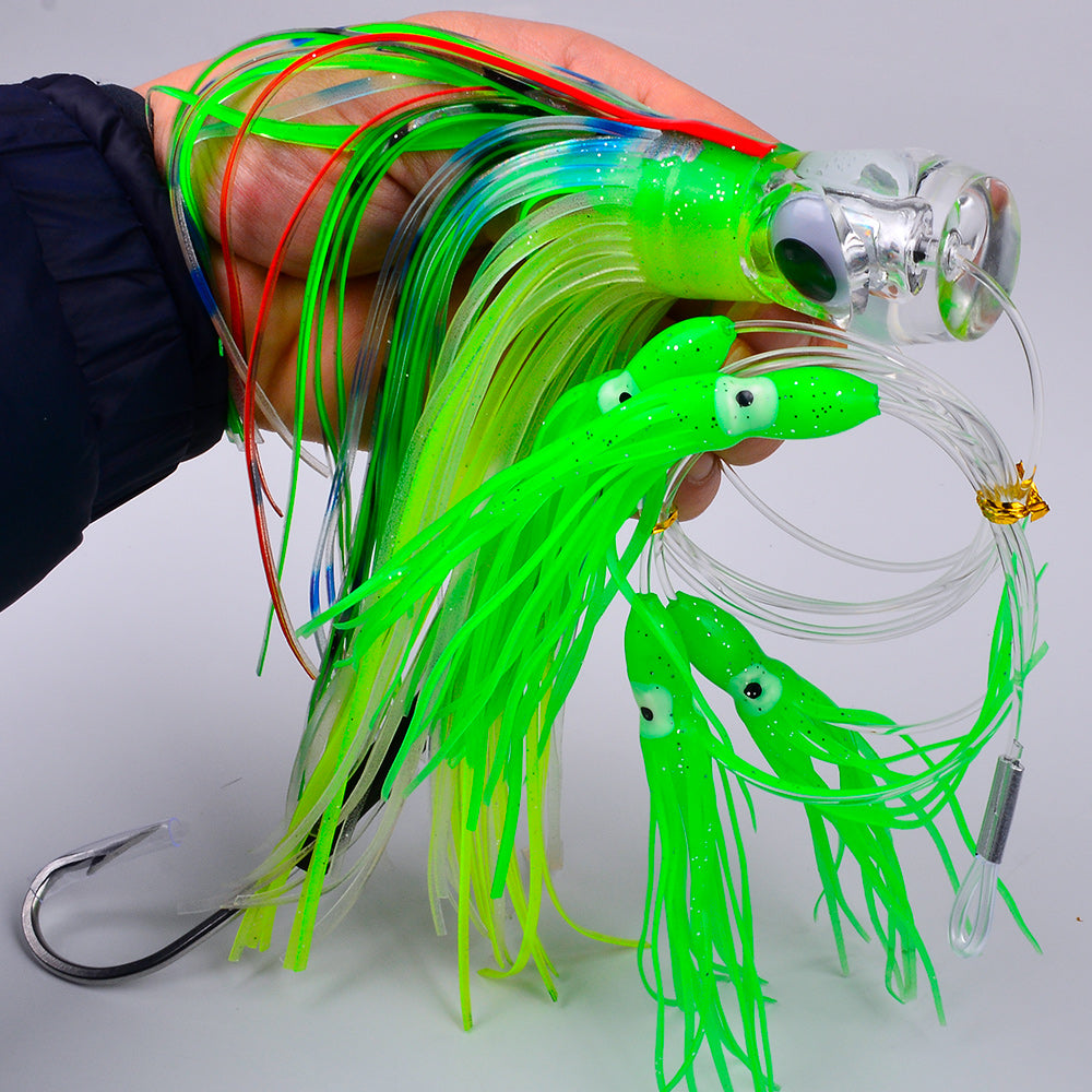 KATYUSHA Squid Trolling Lure Set, 6PCS/Set, 5.9-9.1in, Crystal/Metal Head, with Storage Bag