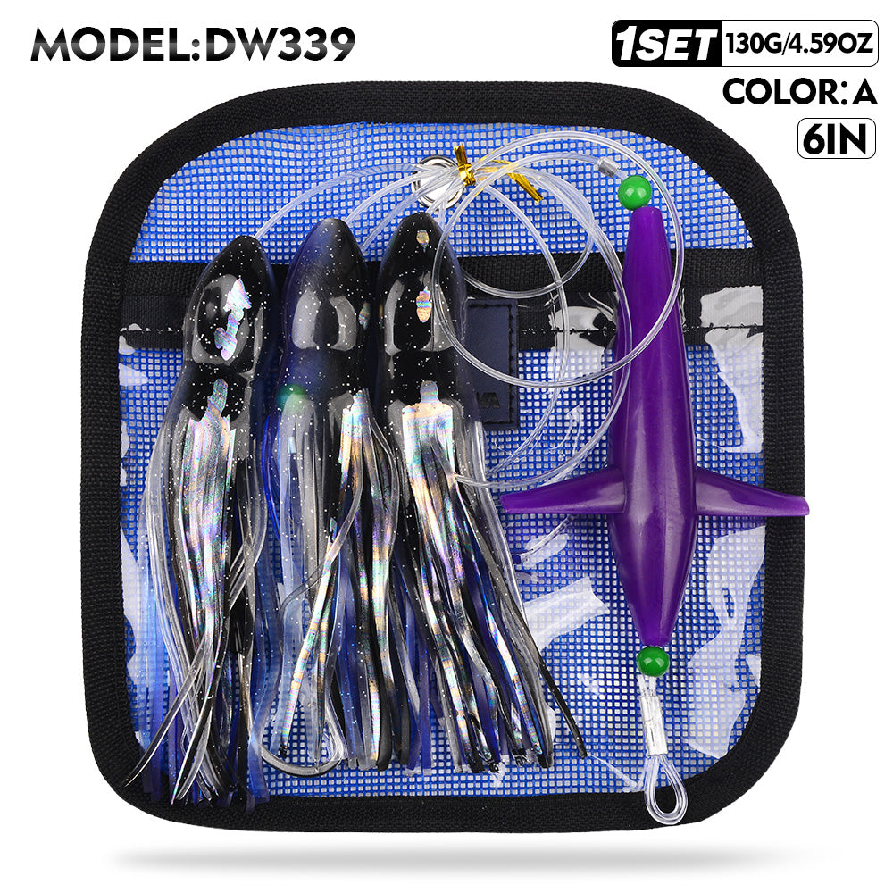 KATUYSHA Offshore Trolling Rig, Dolphin Teaser + Squid Skirts, Pre-Rigged Lead Hook