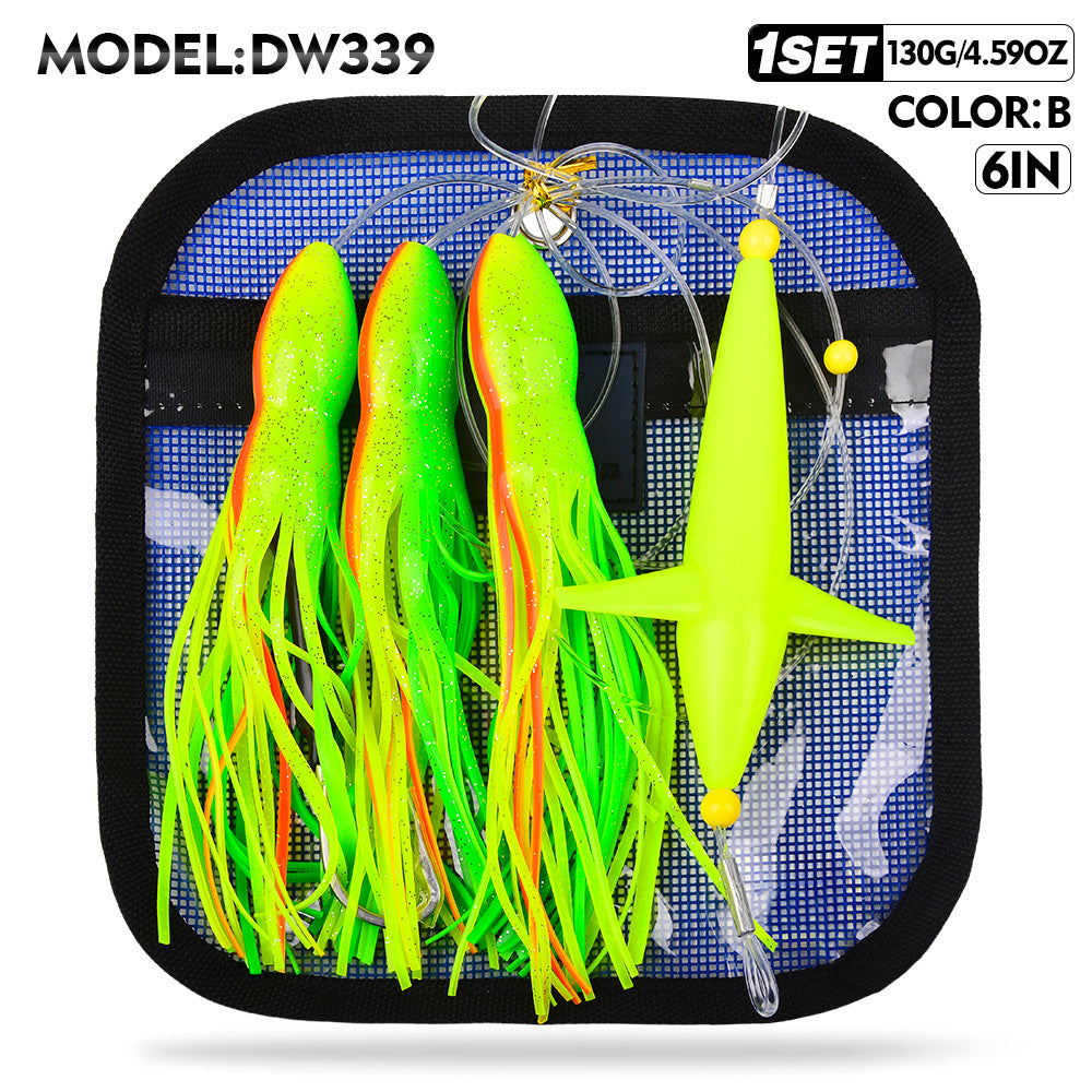 KATUYSHA Offshore Trolling Rig, Dolphin Teaser + Squid Skirts, Pre-Rigged Lead Hook