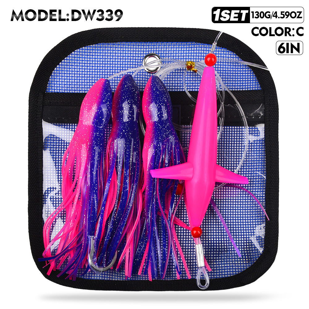 KATUYSHA Offshore Trolling Rig, Dolphin Teaser + Squid Skirts, Pre-Rigged Lead Hook