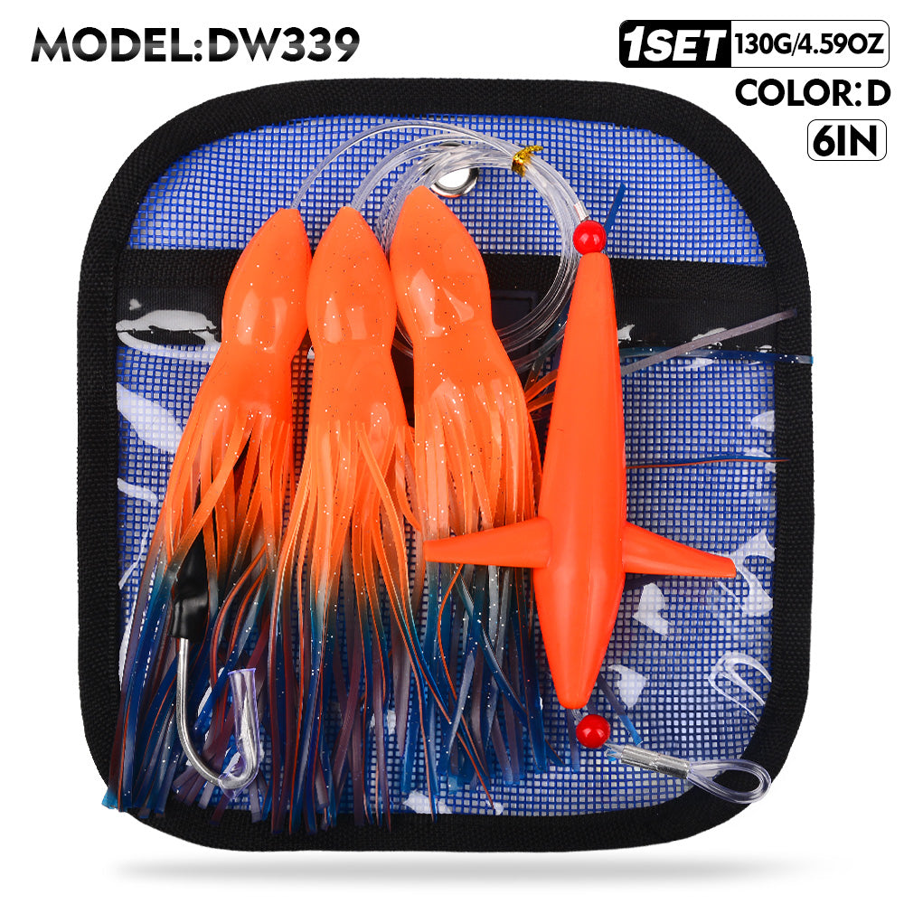 KATUYSHA Offshore Trolling Rig, Dolphin Teaser + Squid Skirts, Pre-Rigged Lead Hook