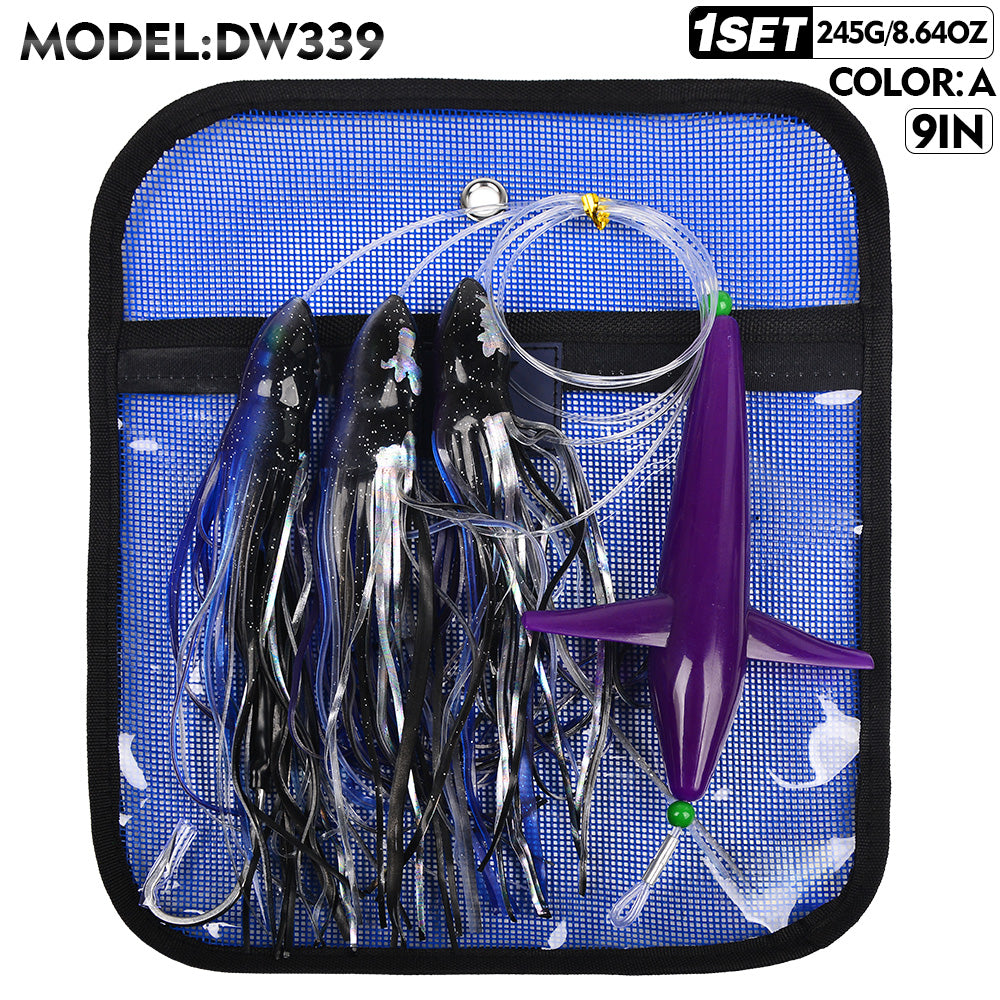 KATUYSHA Offshore Trolling Rig, Dolphin Teaser + Squid Skirts, Pre-Rigged Lead Hook