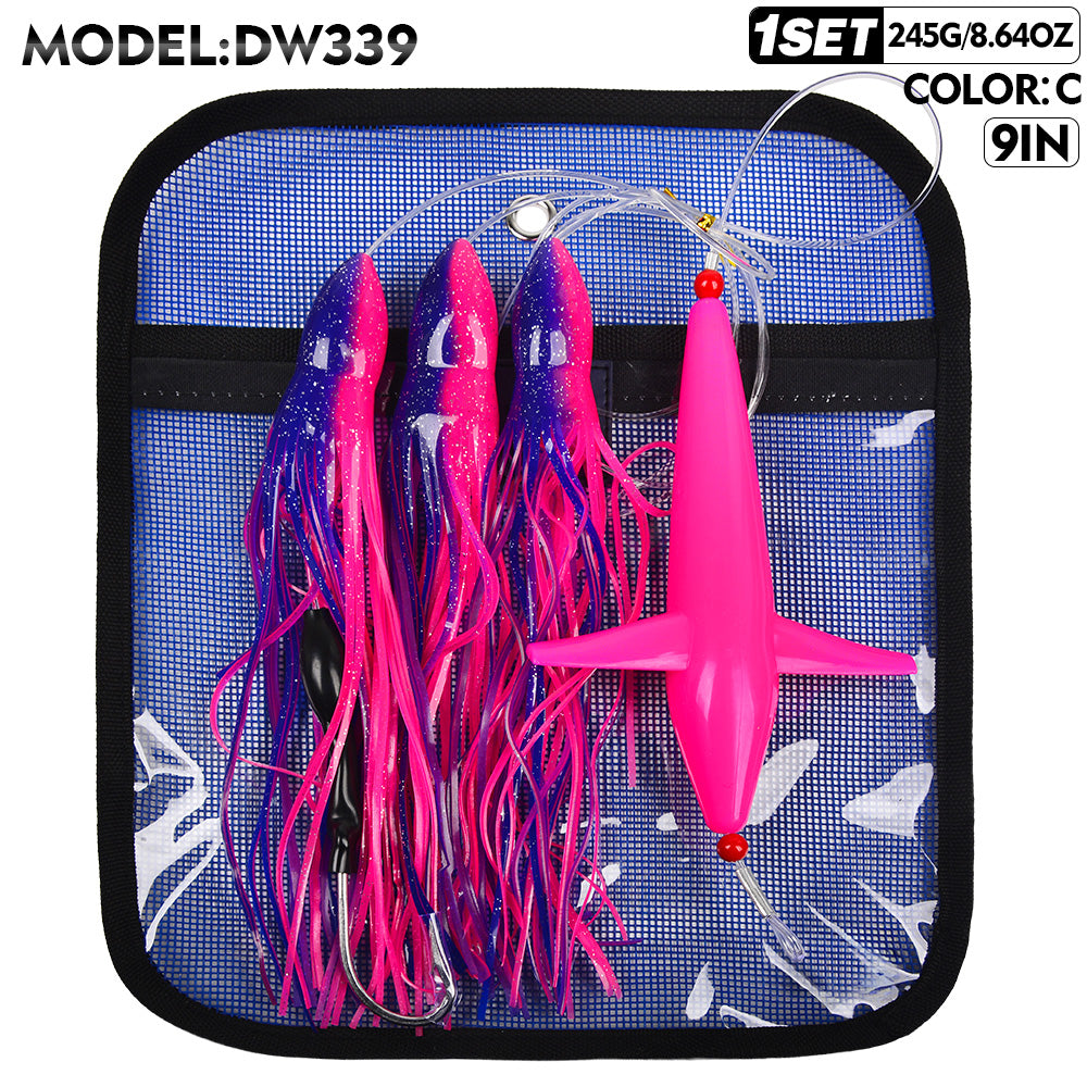 KATUYSHA Offshore Trolling Rig, Dolphin Teaser + Squid Skirts, Pre-Rigged Lead Hook