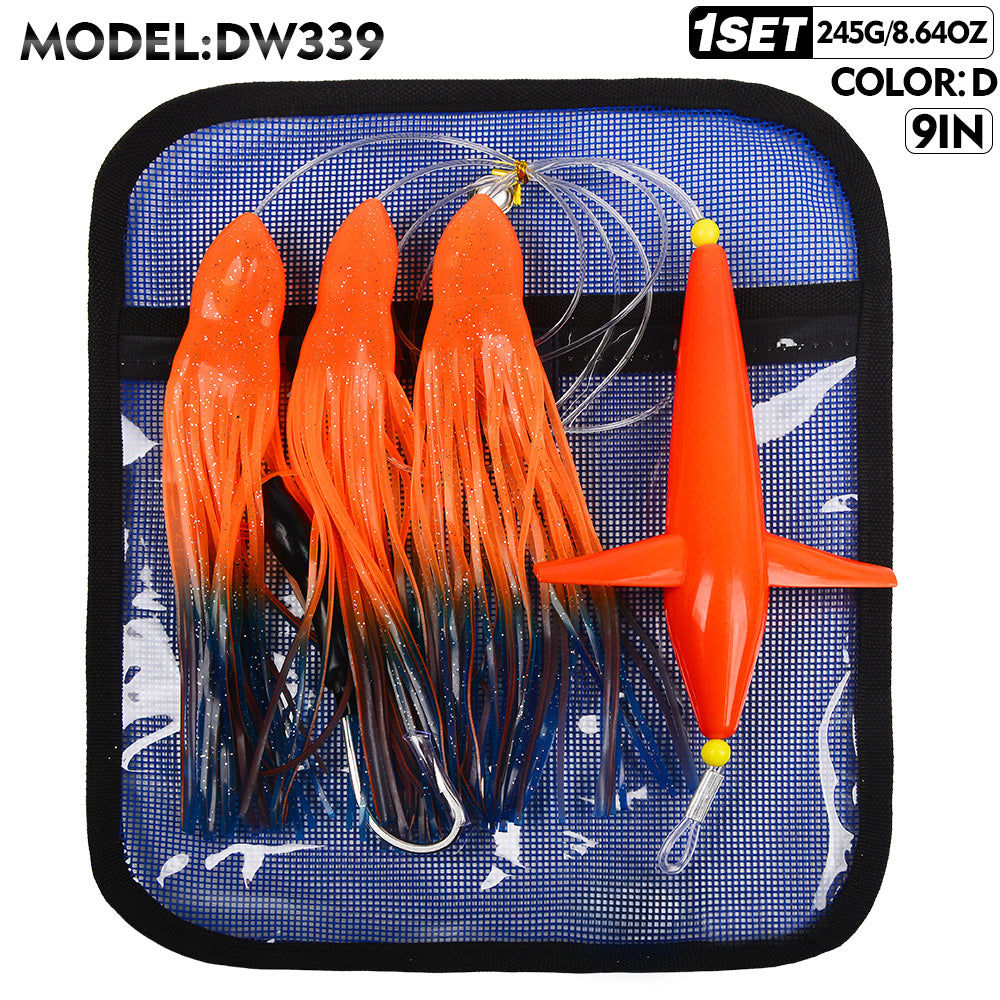 KATUYSHA Offshore Trolling Rig, Dolphin Teaser + Squid Skirts, Pre-Rigged Lead Hook