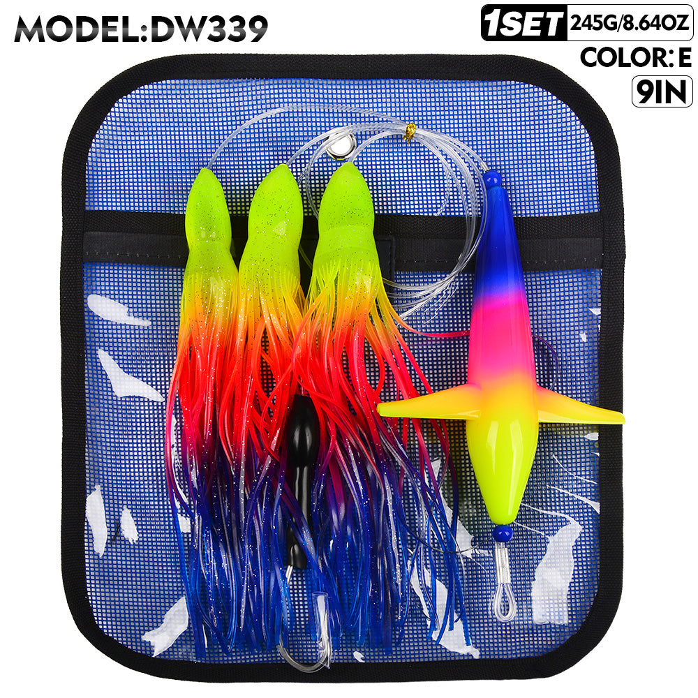 KATUYSHA Offshore Trolling Rig, Dolphin Teaser + Squid Skirts, Pre-Rigged Lead Hook