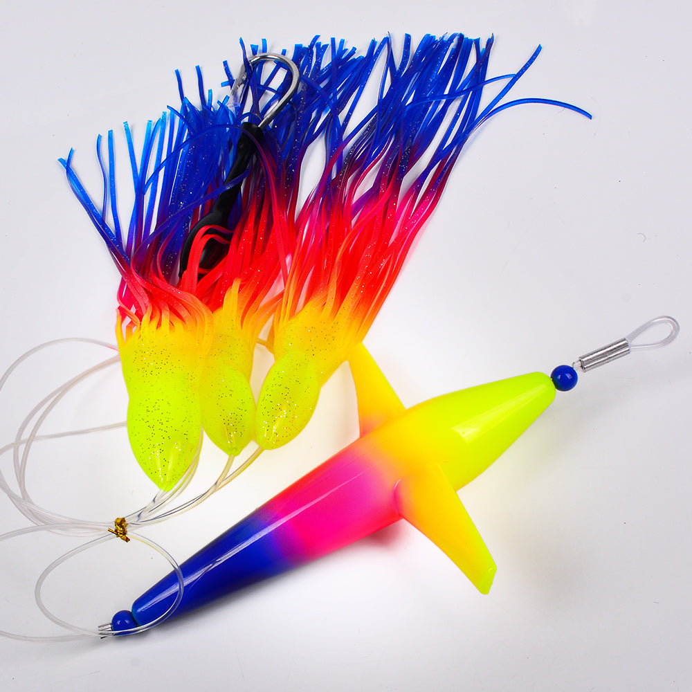 KATUYSHA Offshore Trolling Rig, Dolphin Teaser + Squid Skirts, Pre-Rigged Lead Hook