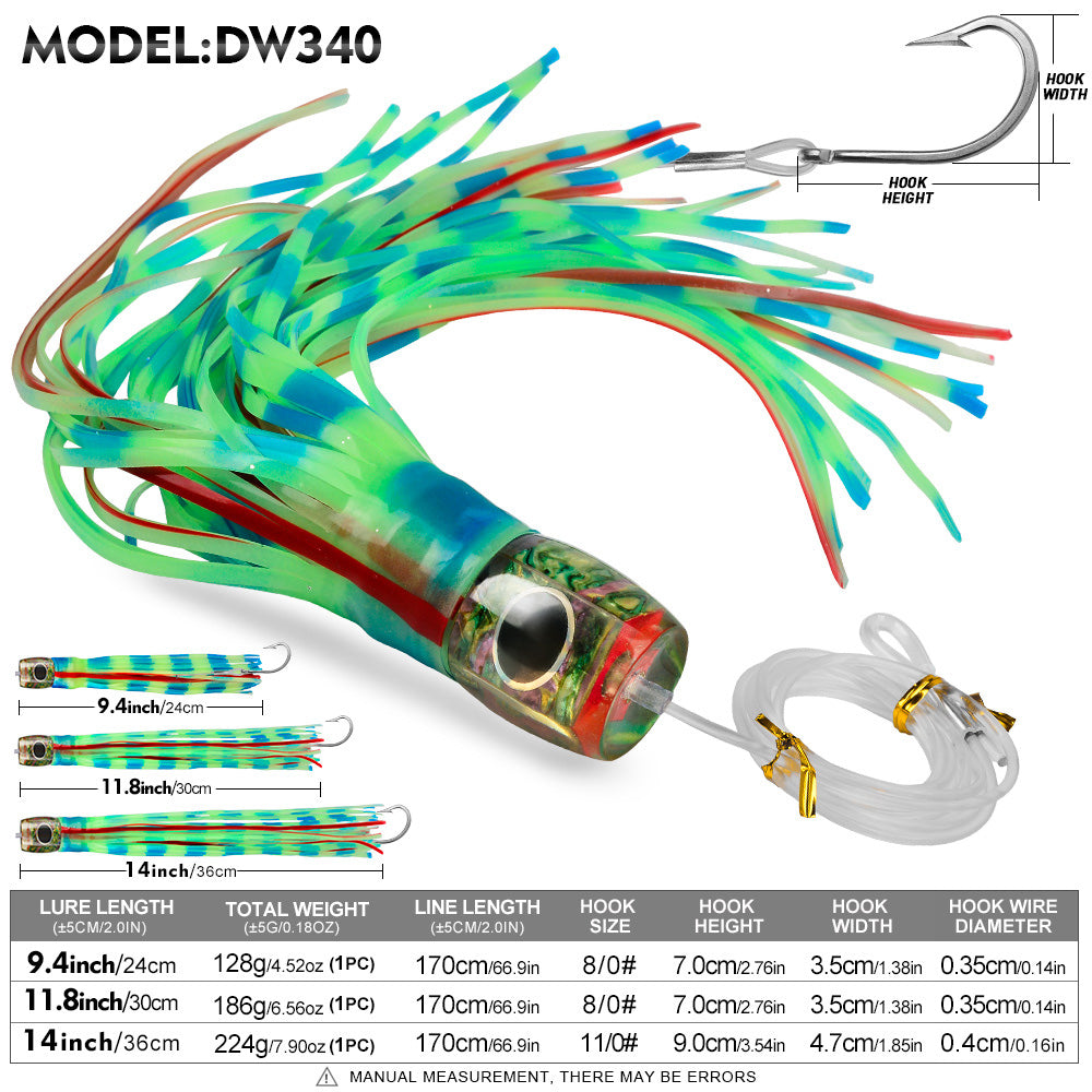 KATYUSHA Trolling Lure Set, 5PCS/Set, 9/11/14in, Round/Pointed Head, with Storage Bag