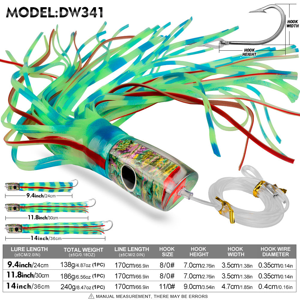 KATYUSHA Trolling Lure Set, 5PCS/Set, 9/11/14in, Round/Pointed Head, with Storage Bag