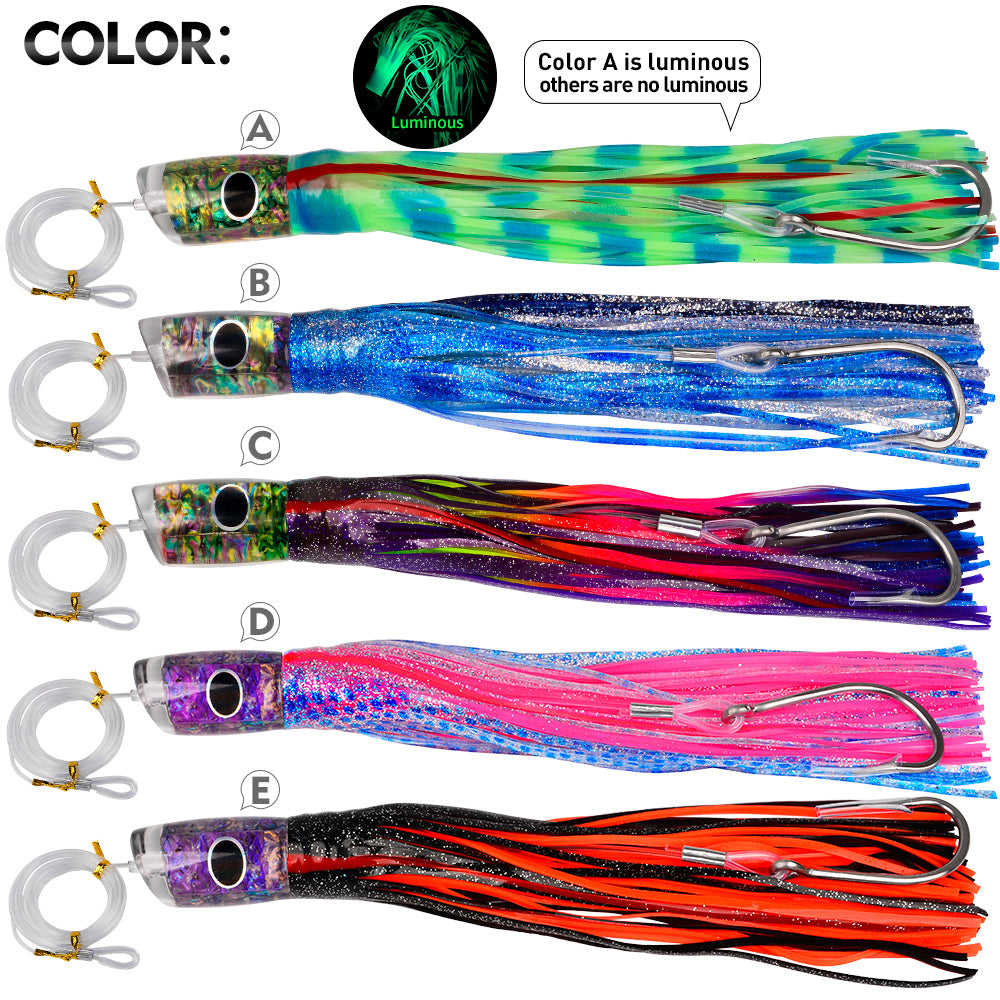KATYUSHA Trolling Lure Set, 5PCS/Set, 9/11/14in, Round/Pointed Head, with Storage Bag