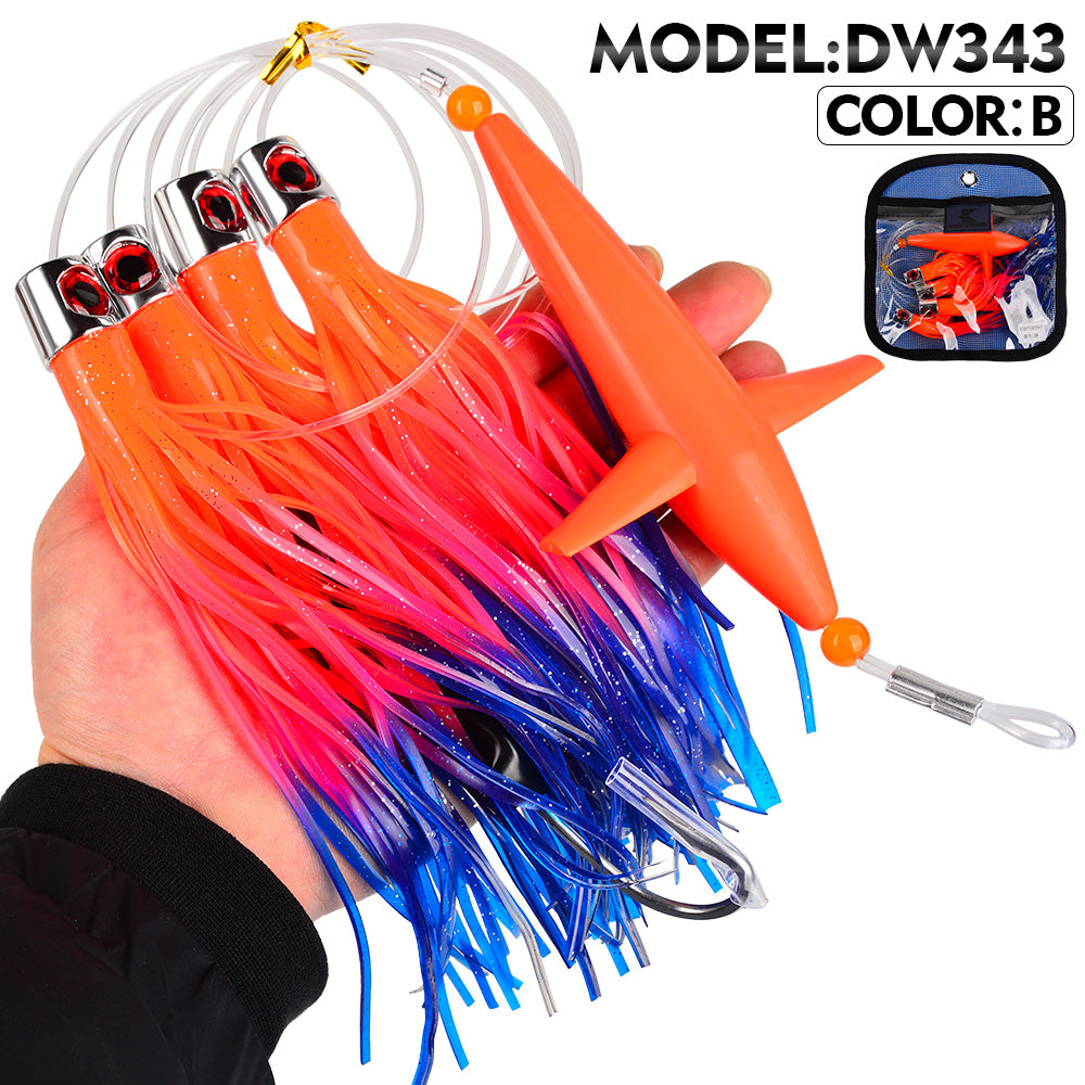 KATYUSHA Offshore Trolling Rig, Green Dolphin Teaser + Squid Skirts, Pre-Rigged Lead Hook
