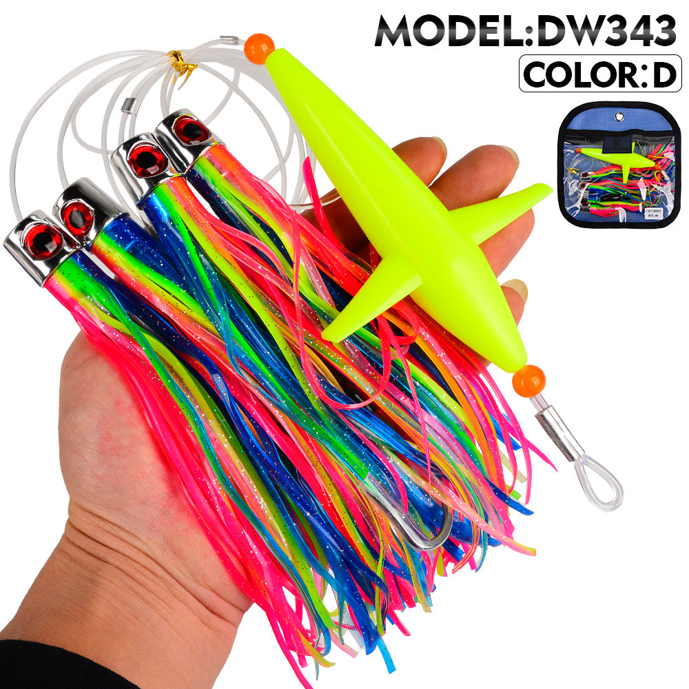 KATYUSHA Offshore Trolling Rig, Green Dolphin Teaser + Squid Skirts, Pre-Rigged Lead Hook