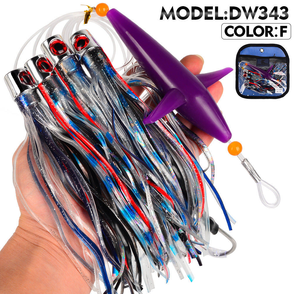 KATYUSHA Offshore Trolling Rig, Green Dolphin Teaser + Squid Skirts, Pre-Rigged Lead Hook
