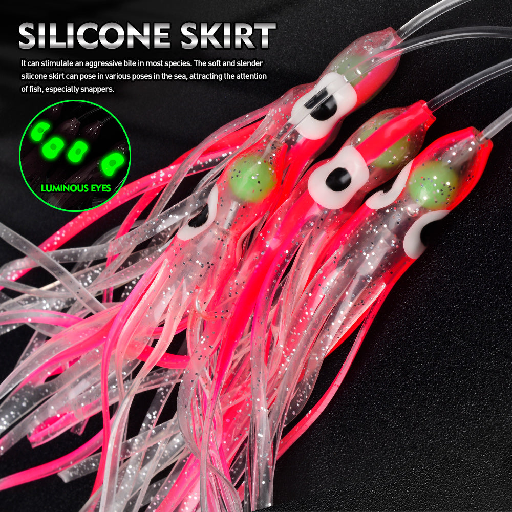 KATYUSHA Offshore Trolling Rig, Flying Fish Teaser + Squid Skirts, Pre-Rigged Hook