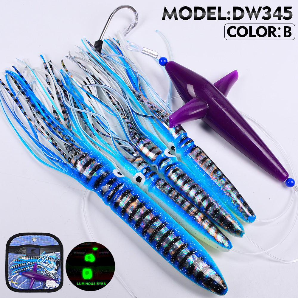 KATYUSHA Offshore Trolling Rig, Orange Dolphin Teaser + Squid Skirts, Pre-Rigged Lead Hook,6 Colors