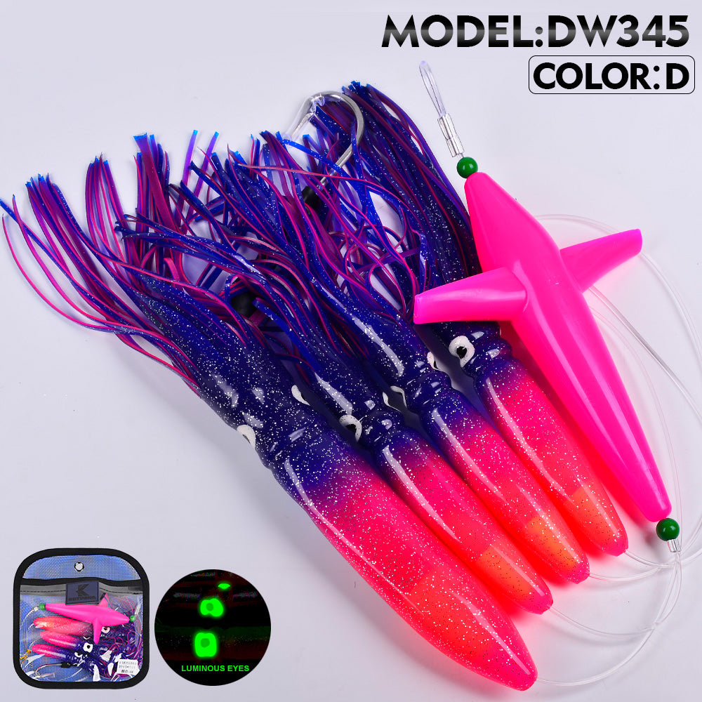KATYUSHA Offshore Trolling Rig, Orange Dolphin Teaser + Squid Skirts, Pre-Rigged Lead Hook,6 Colors