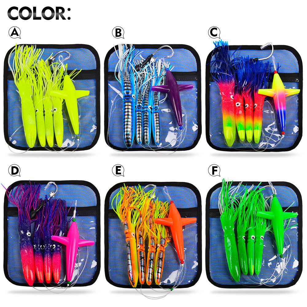KATYUSHA Offshore Trolling Rig, Orange Dolphin Teaser + Squid Skirts, Pre-Rigged Lead Hook,6 Colors