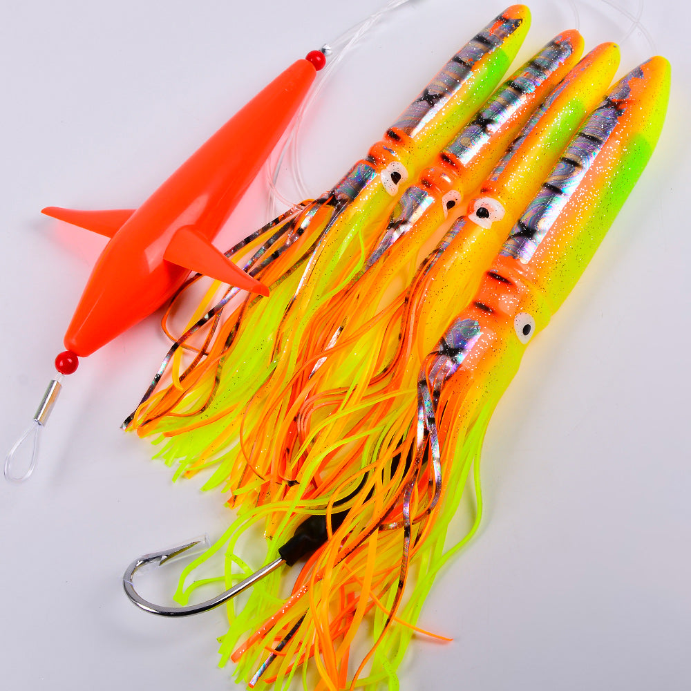 KATYUSHA Offshore Trolling Rig, Orange Dolphin Teaser + Squid Skirts, Pre-Rigged Lead Hook,6 Colors