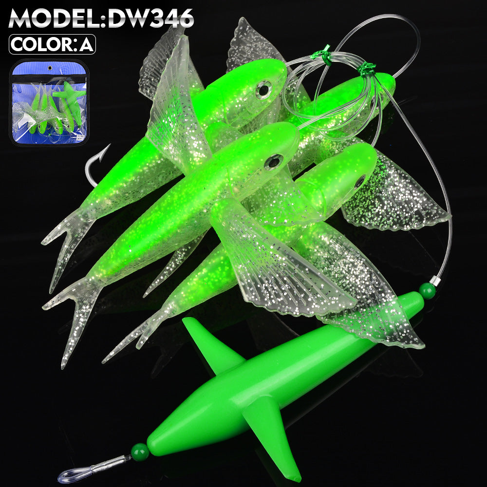 KATYUSHA Offshore Trolling Rig, Green Teaser + Flying Fish Lures, Pre-Rigged Hook