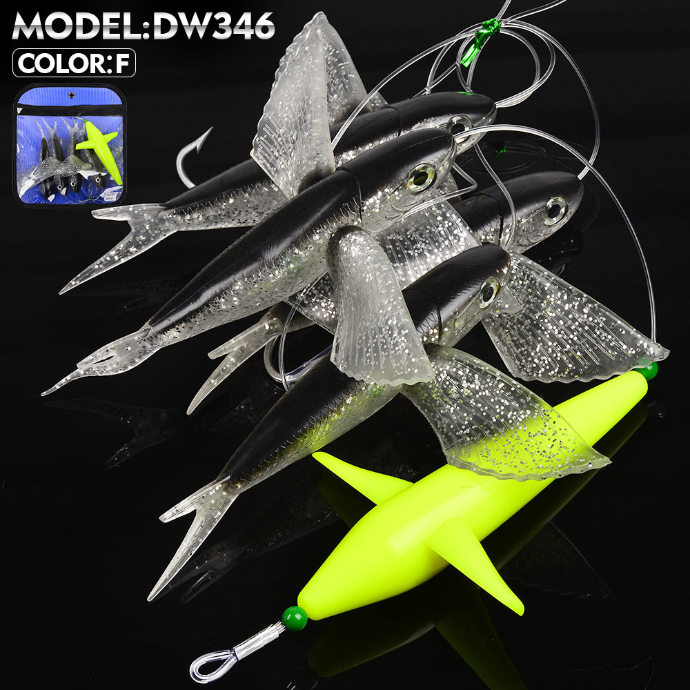 KATYUSHA Offshore Trolling Rig, Green Teaser + Flying Fish Lures, Pre-Rigged Hook