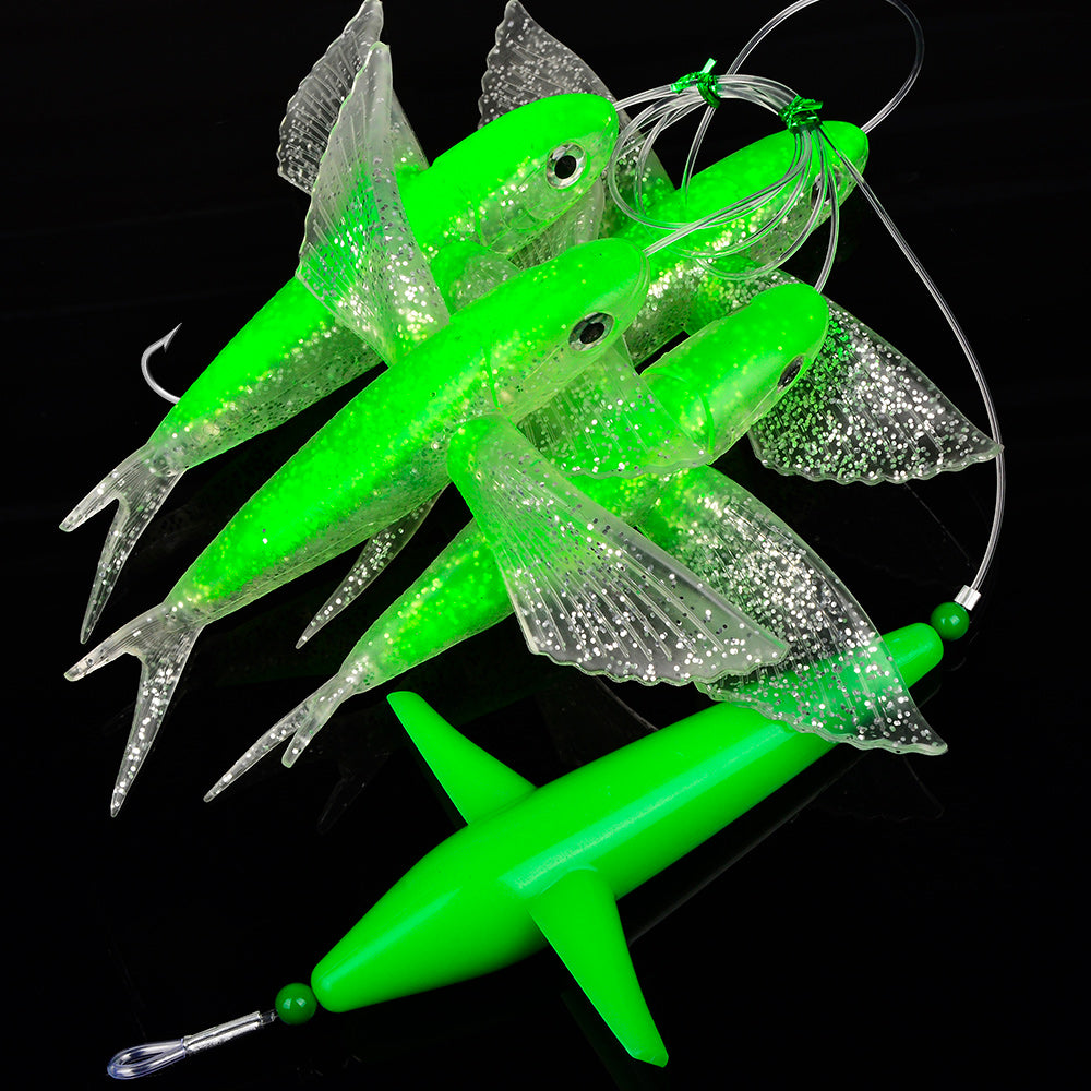 KATYUSHA Offshore Trolling Rig, Green Teaser + Flying Fish Lures, Pre-Rigged Hook