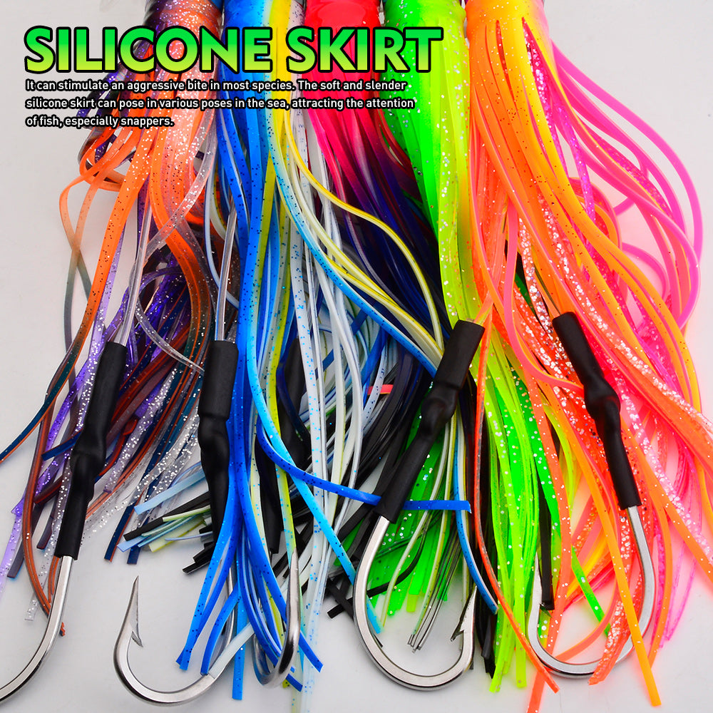KATYUSHA Squid Trolling Lure, 85g/102g/119g / 23.5/24cm, 170cm Leader (Colors A-E) Metal Head + Green Squid Skirt