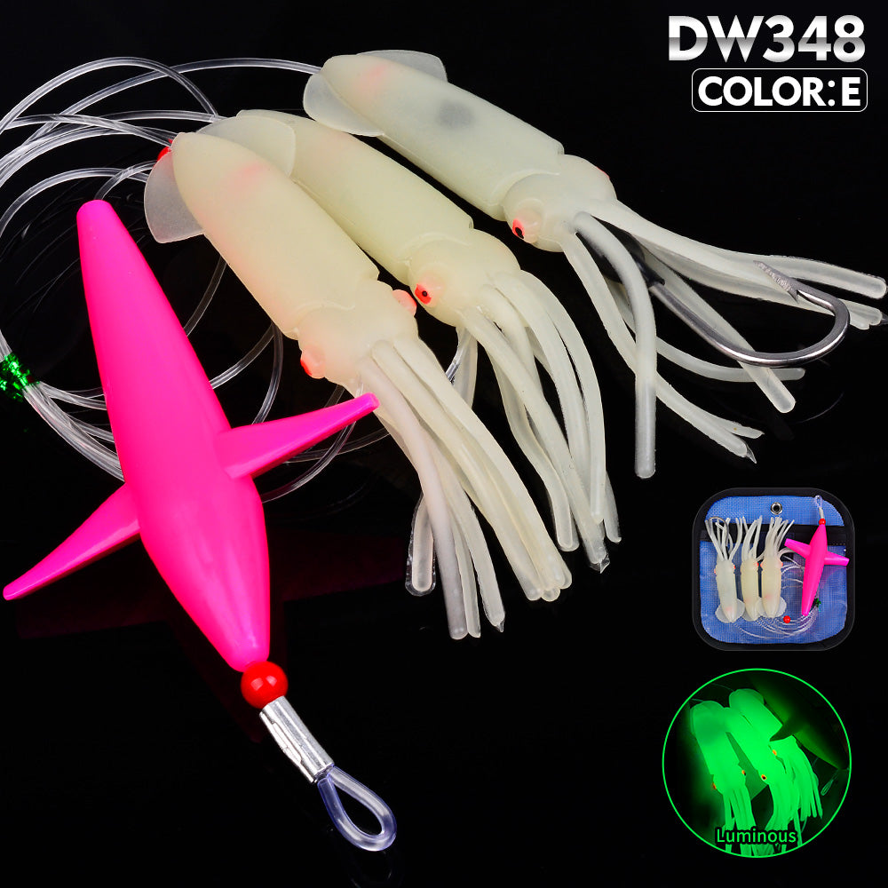 KATYUSHA Offshore Trolling Rig, Green Dolphin Teaser + Luminous Squid Skirts, Pre-Rigged Lead Hook, for Night/Deep-Sea Fishing