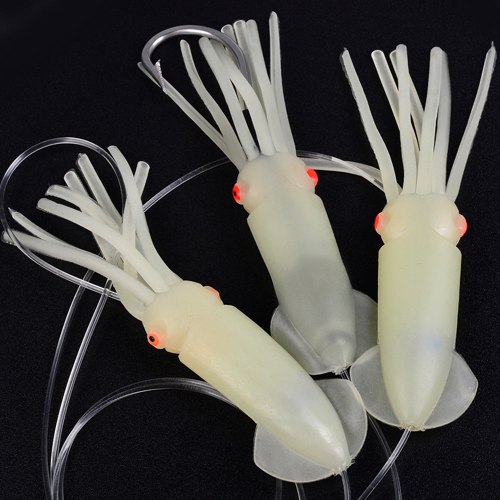 KATYUSHA Offshore Trolling Rig, Green Dolphin Teaser + Luminous Squid Skirts, Pre-Rigged Lead Hook, for Night/Deep-Sea Fishing