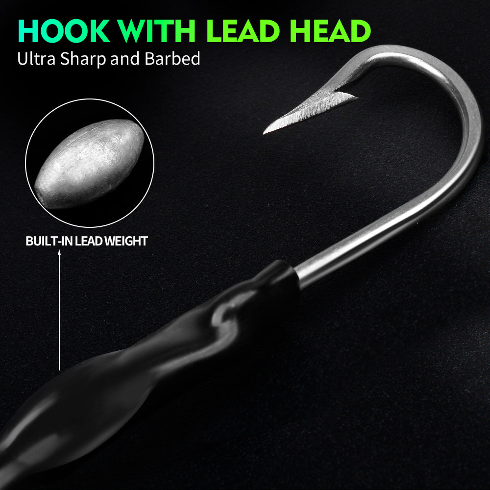 KATYUSHA Offshore Trolling Rig, Green Dolphin Teaser + Luminous Squid Skirts, Pre-Rigged Lead Hook, for Night/Deep-Sea Fishing