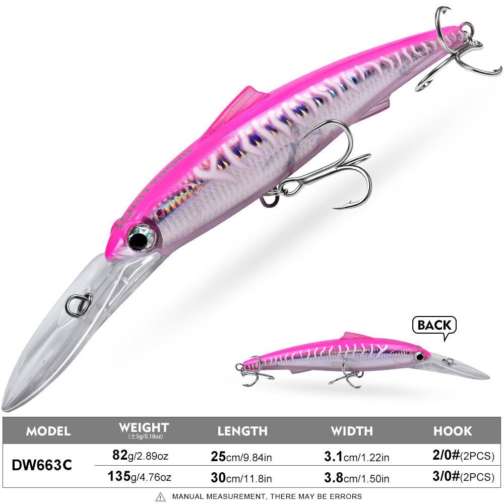 PROBEROS DW663 Deep Diving Minnow Hard Lure, 2 Sizes 8 Colors Offshore Trolling Saltwater Big Game Lures