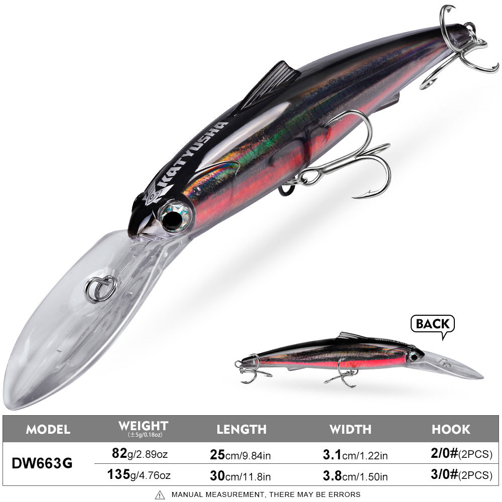 PROBEROS DW663 Deep Diving Minnow Hard Lure, 2 Sizes 8 Colors Offshore Trolling Saltwater Big Game Lures