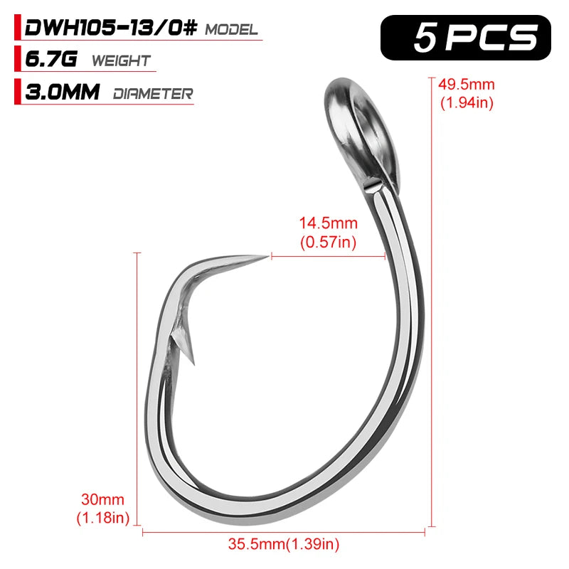 KATUYSHA   20Pcs Saltwater Fishing Hooks Circle Hooks 11/0-12/0-13/0-14/0-15/0-16/0# Stainless Steel Jigging Fishhooks