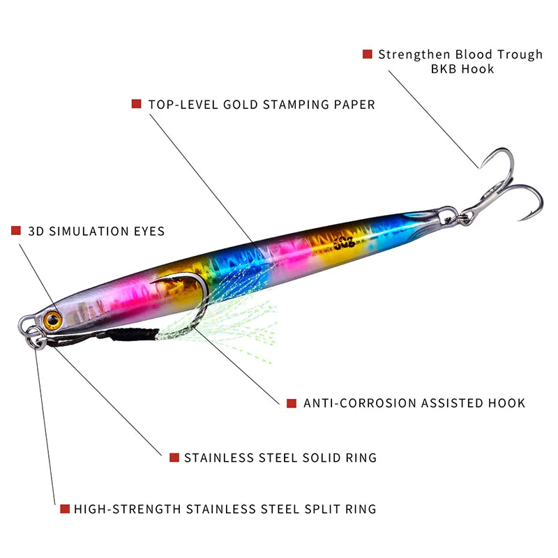 KATUYSHA  1PC Slow Cast Jigging Bait 10G-20G-30G-40G-60G-80GLong Metal Jig Fishing Lure Artificial Hard Bass Pike Fishing Tackle