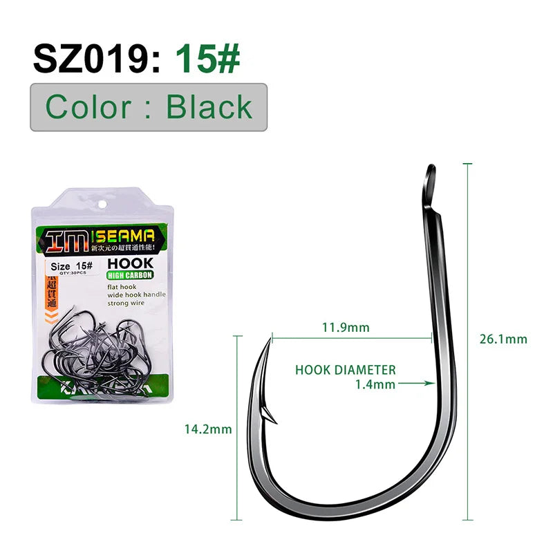 KATUYSHA 30Pcs High Carbon Steel Offset Barbed Fishhooks 11#-20# Flat Carp Fishing Hooks Single Jigging Hooks Accessories Tackle