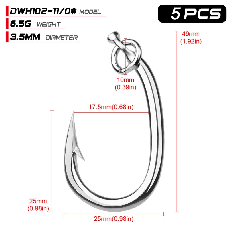 KATUYSHA  20Pcs Saltwater Fishing Hooks Tuna Hooks 10/0-11/0-12/0-13/0-14/0-15/0-16/0# Stainless Steel Fishhooks Jigging Hooks