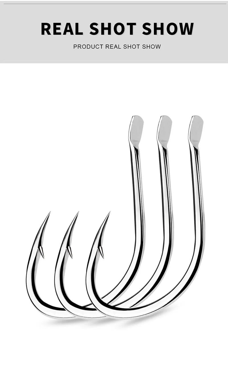 KATUYSHA 10Pcs Barbed Fishing Hooks1/0-5/0# Flatted Single Fishhooks High Carbon Steel Carp Hooks Set Accessories Tool Tackle