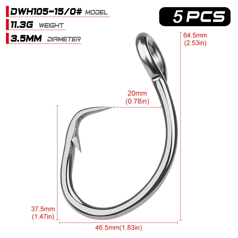 KATUYSHA   20Pcs Saltwater Fishing Hooks Circle Hooks 11/0-12/0-13/0-14/0-15/0-16/0# Stainless Steel Jigging Fishhooks