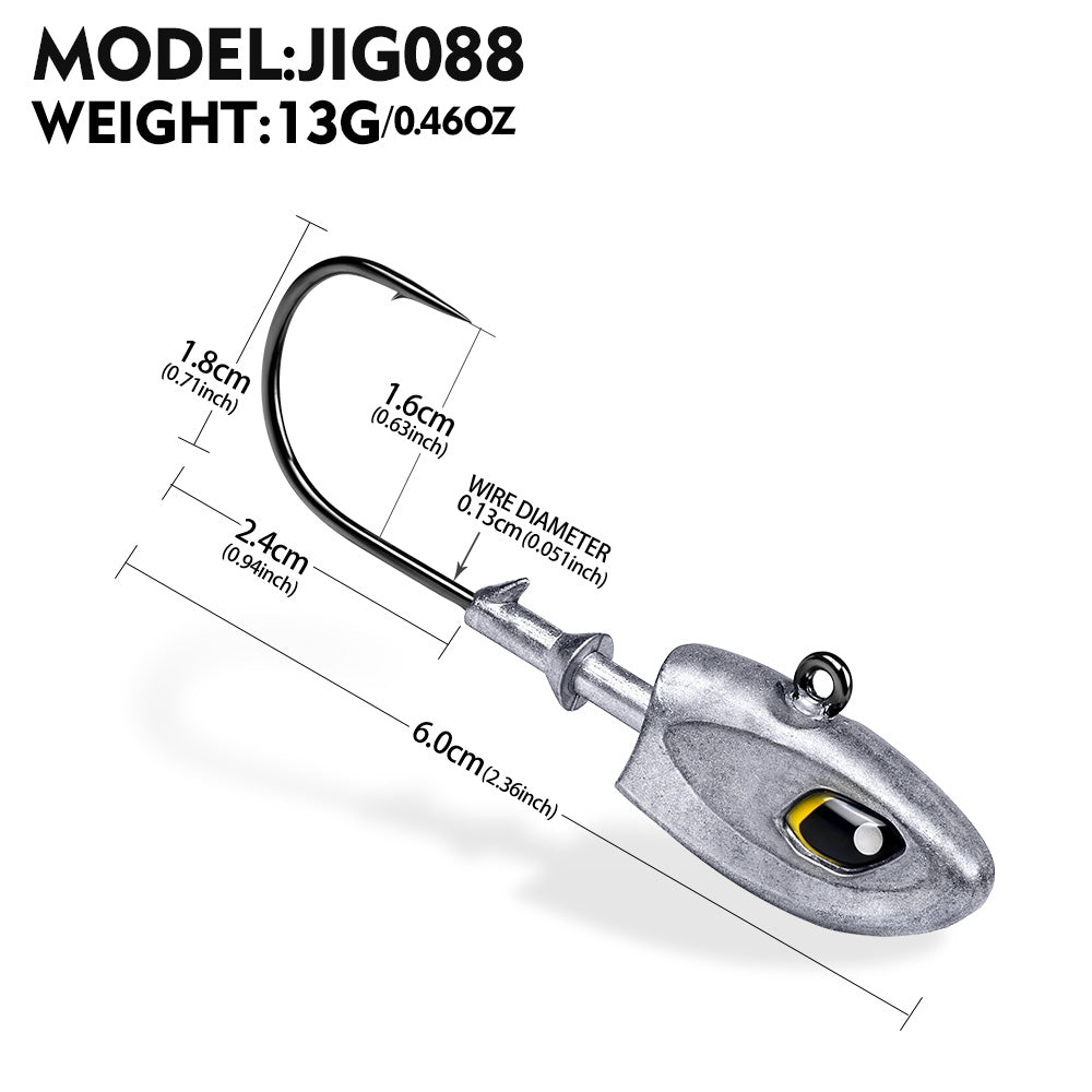 PROBEROS JIG088 Fish Head Jig Hooks, 9g-40g Lead Head Hooks for Soft Lures