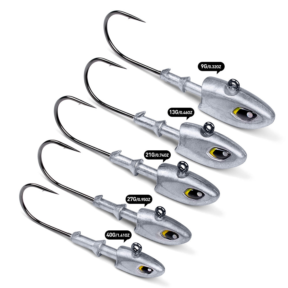 PROBEROS JIG088 Fish Head Jig Hooks, 9g-40g Lead Head Hooks for Soft Lures
