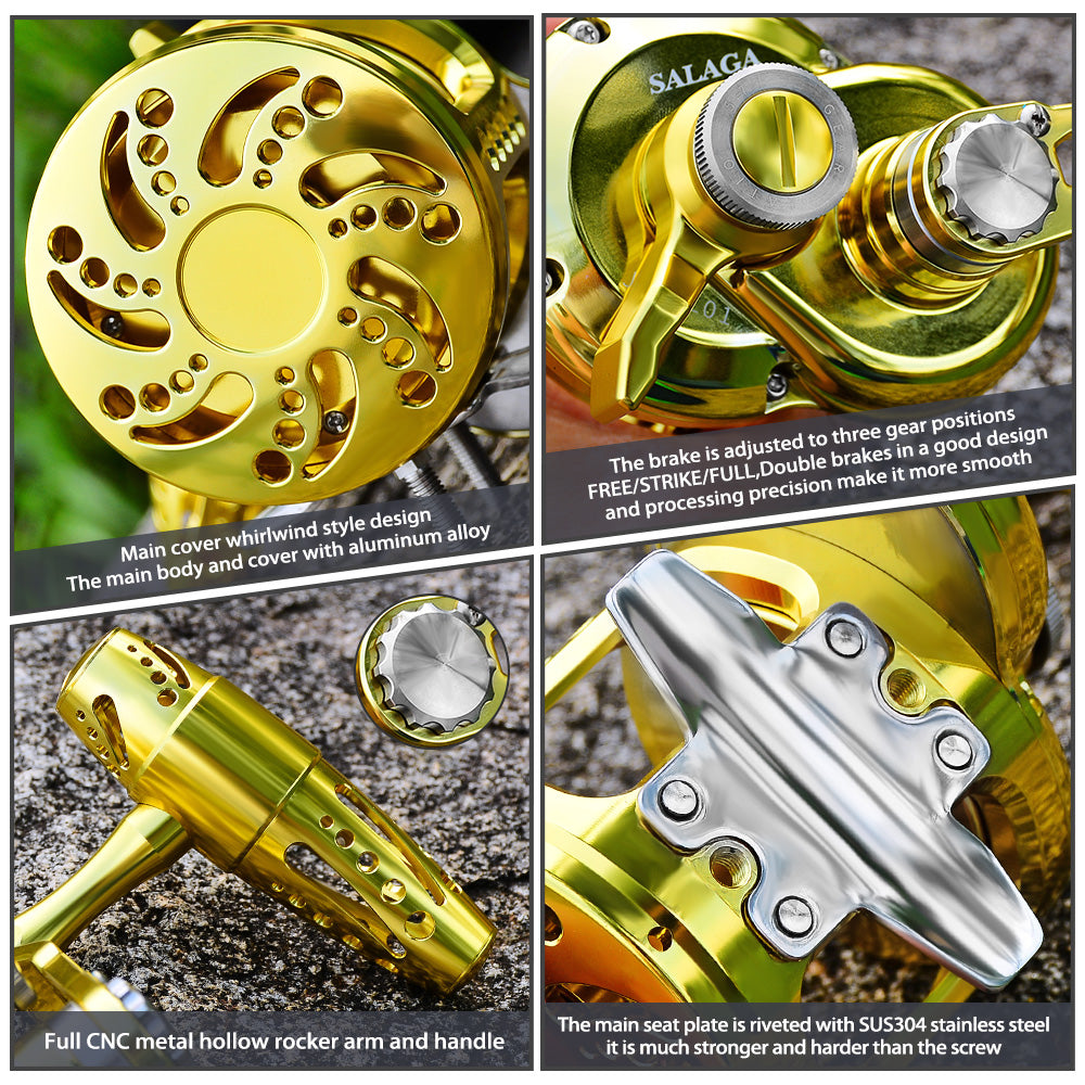 KATUYSHA  JN12L/R02 Gold Hollow Jigging Reel - 40KG Max Drag, Ideal for Fishing & Trolling