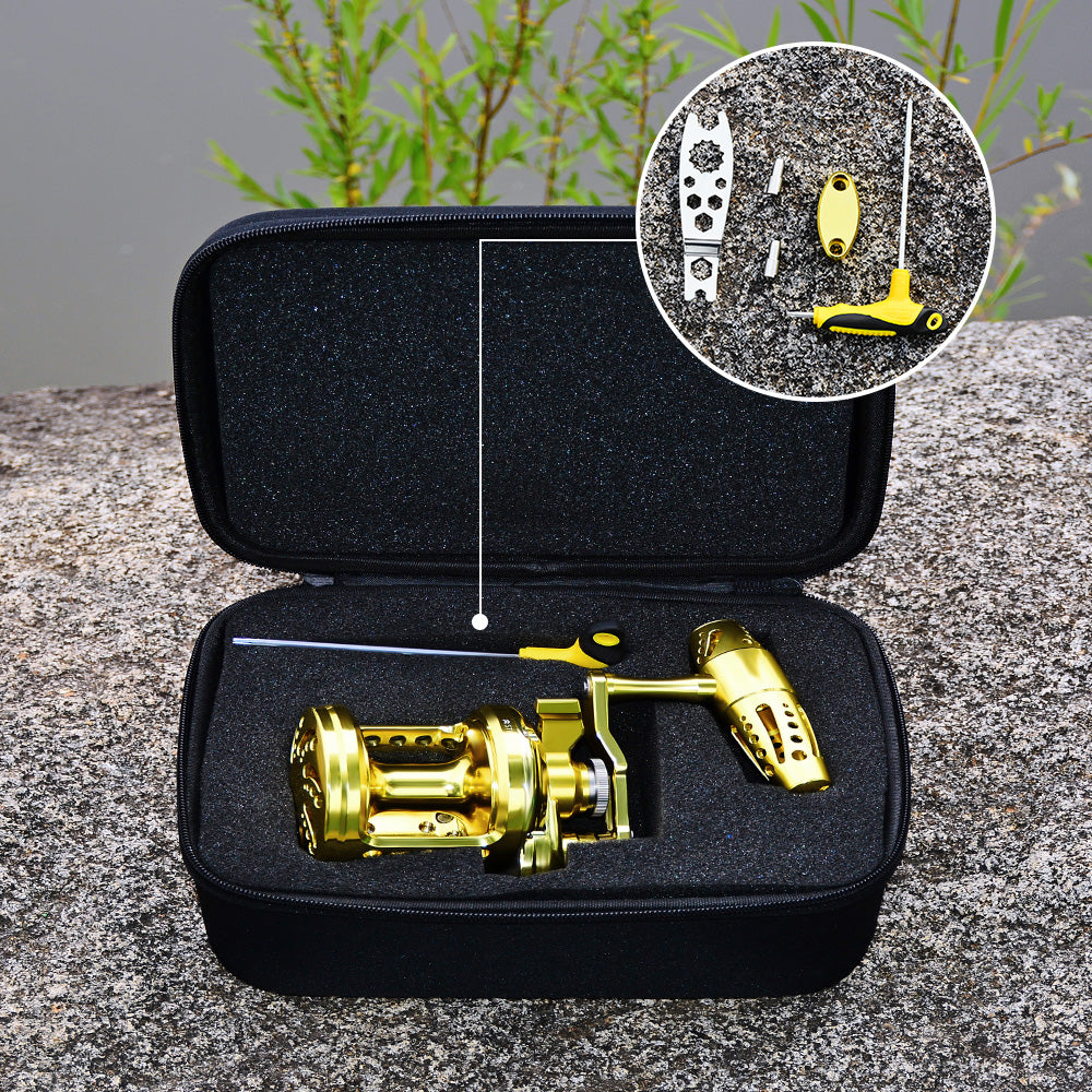 KATUYSHA  JN12L/R02 Gold Hollow Jigging Reel - 40KG Max Drag, Ideal for Fishing & Trolling