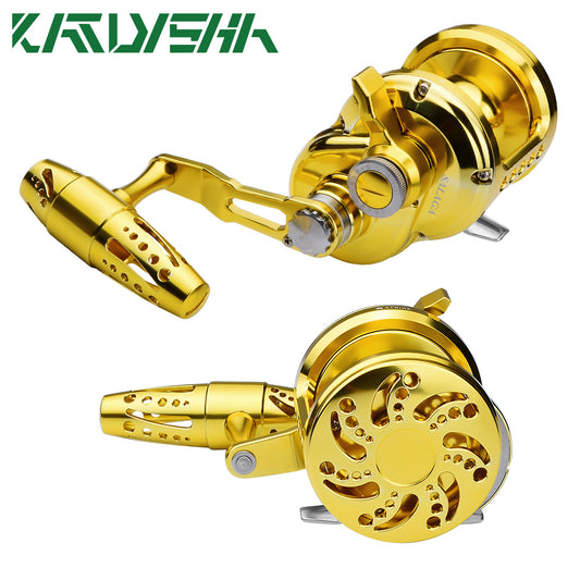 KATUYSHA  JN12L/R02 Gold Hollow Jigging Reel - 40KG Max Drag, Ideal for Fishing & Trolling