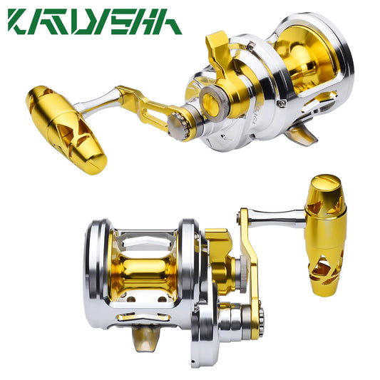 KATUYSHA  N12L/R03 Silver - Gold Jigging Reel - 40KG Max Drag, Perfect for Fishing & Trolling