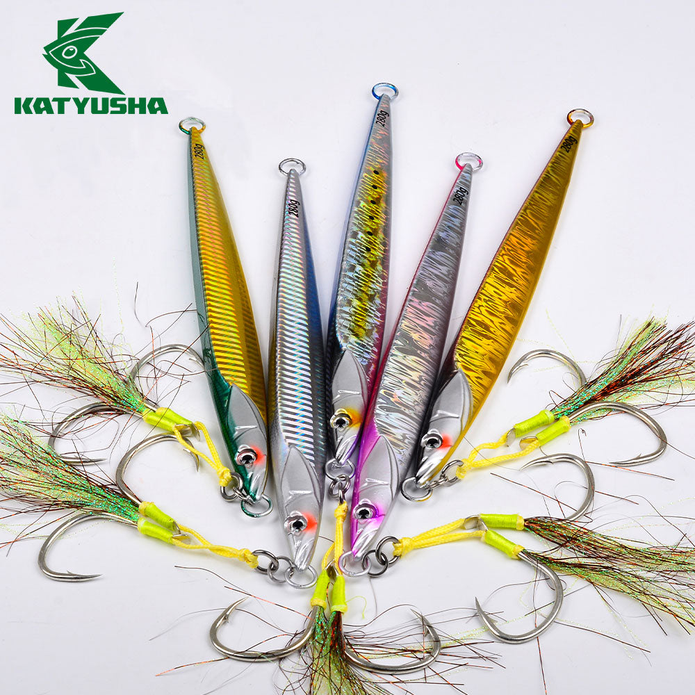 KATUYSHA Saltwater Vertical Jigging Bait with Realistic Fish Head Design Metal Jig Lure, 80g-300g, Multi-Color Options, with Assist Hook