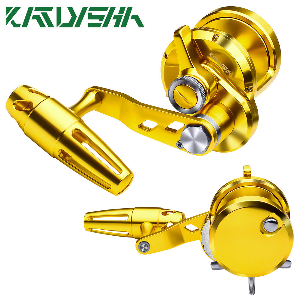 KATUYSHA®  Wholesale &nbsp;Slow Pitch Jigging Reel, 20kg Max Drag, Gold &nbsp;Left/Right Hand Slow Pitch Reel for Saltwater, 465g/506g