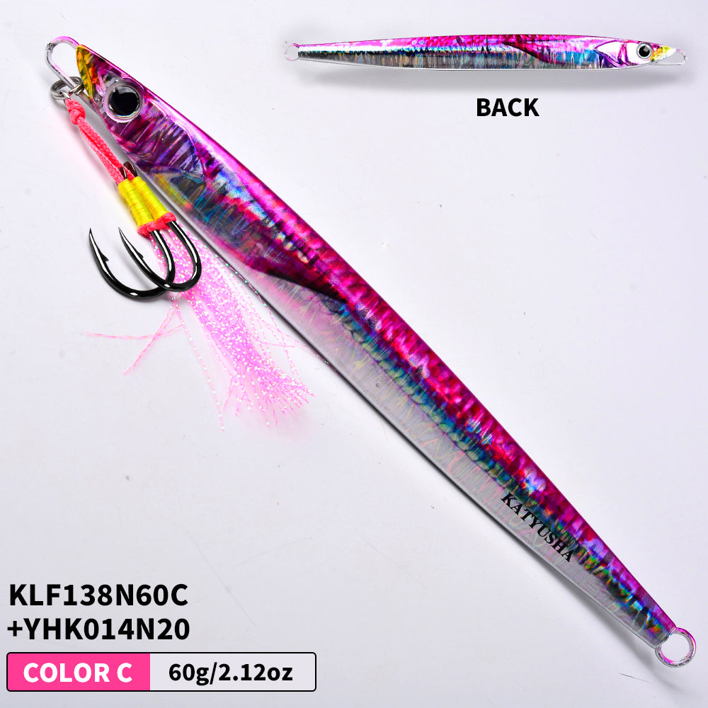 KATYUSHA Saltwater Vertical Jigging Bait, Realistic Holographic Fish Design Metal Jig Lure, 60g-180g, with Assist Hook
