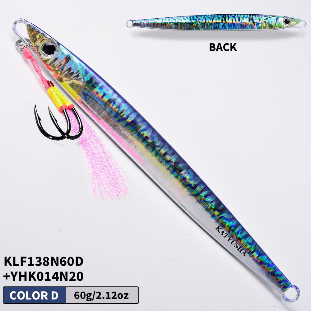 KATYUSHA Saltwater Vertical Jigging Bait, Realistic Holographic Fish Design Metal Jig Lure, 60g-180g, with Assist Hook