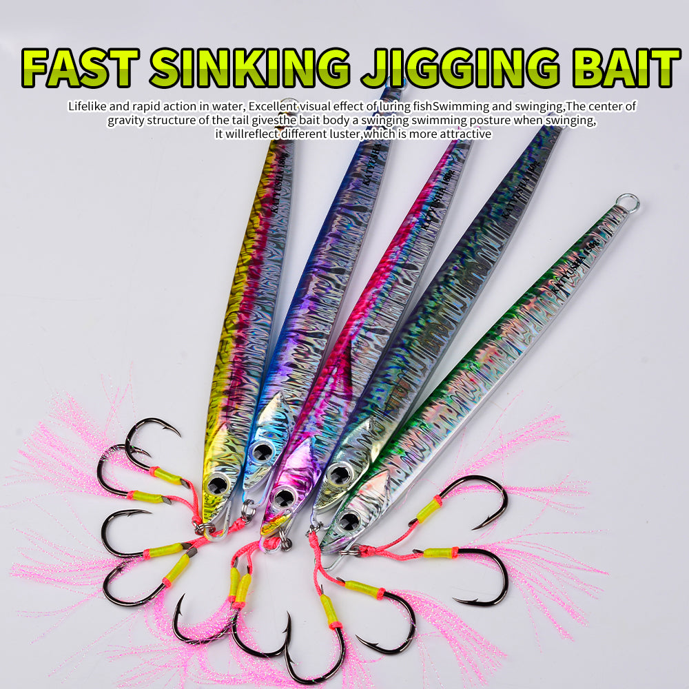 KATYUSHA Saltwater Vertical Jigging Bait, Realistic Holographic Fish Design Metal Jig Lure, 60g-180g, with Assist Hook