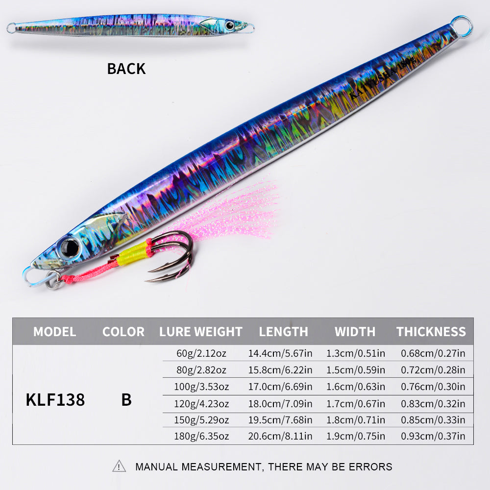 KATYUSHA Saltwater Vertical Jigging Bait, Realistic Holographic Fish Design Metal Jig Lure, 60g-180g, with Assist Hook