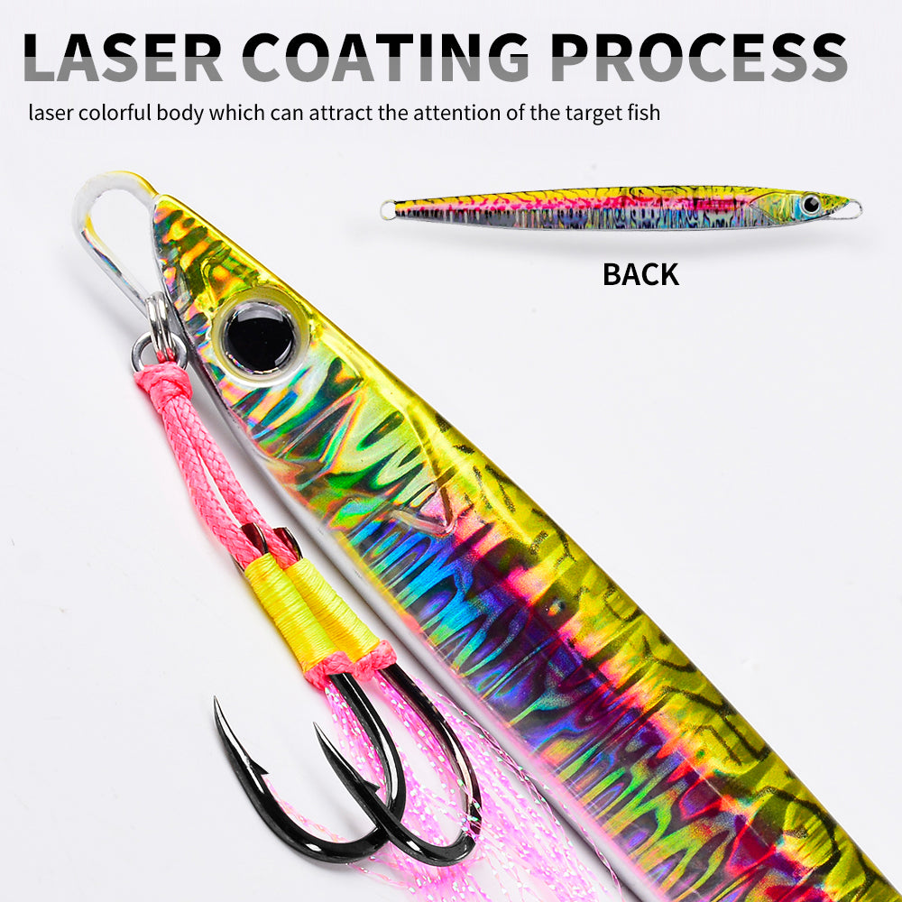 KATYUSHA Saltwater Vertical Jigging Bait, Realistic Holographic Fish Design Metal Jig Lure, 60g-180g, with Assist Hook