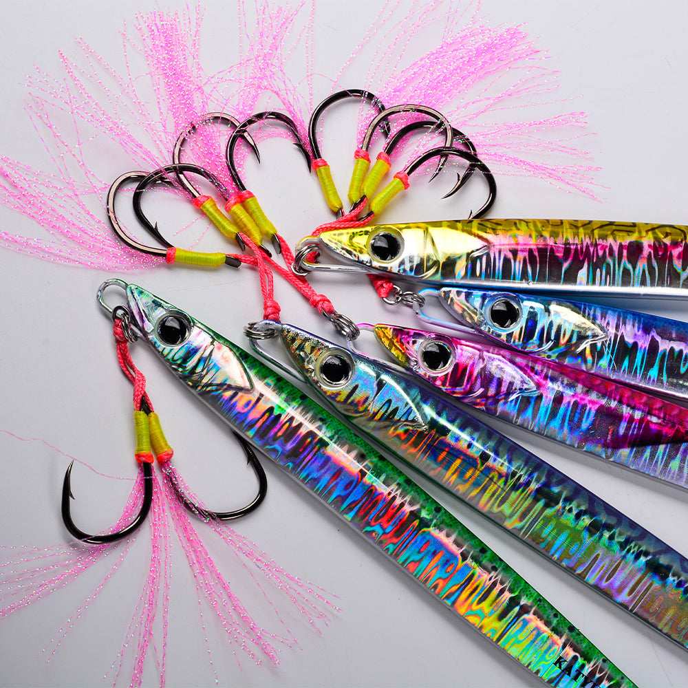 KATYUSHA Saltwater Vertical Jigging Bait, Realistic Holographic Fish Design Metal Jig Lure, 60g-180g, with Assist Hook